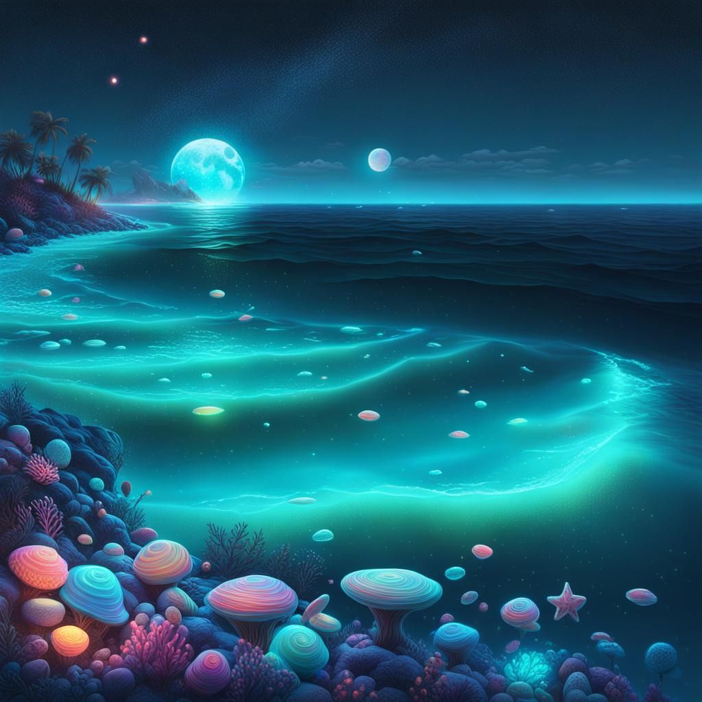 Bioluminescent Ocean in Candy Art Style