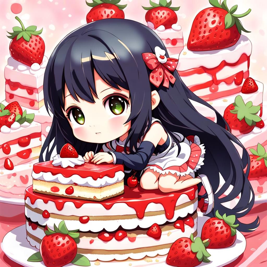 Chibi Anime Girl on Strawberry Shortcake Manga Art