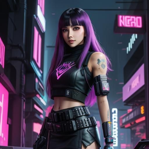 Cyberpunk Warrior Girl with Metal Wings