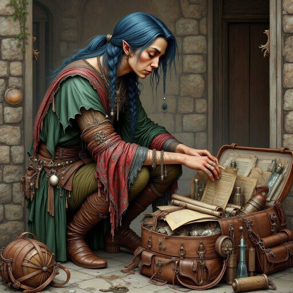 Elf Mage Packing Bag in Painterly Illustration Style
