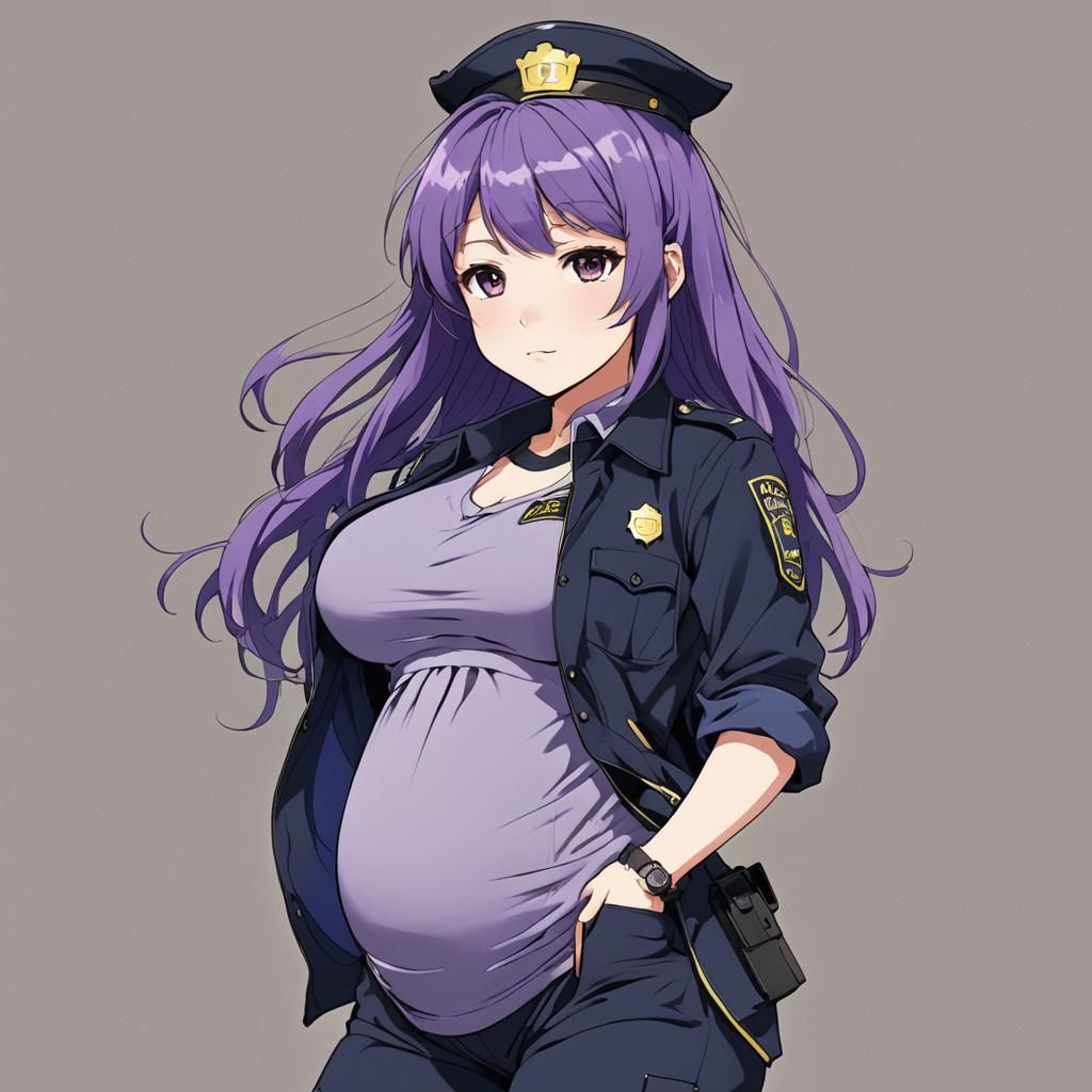 Anime Police Officer with Purple Hair