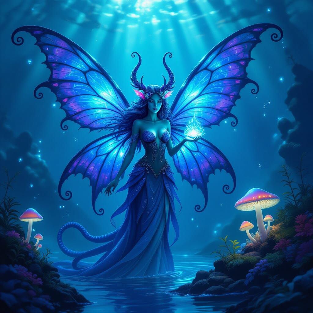 Kraken Fairy Emerges From Bioluminescent Depths
