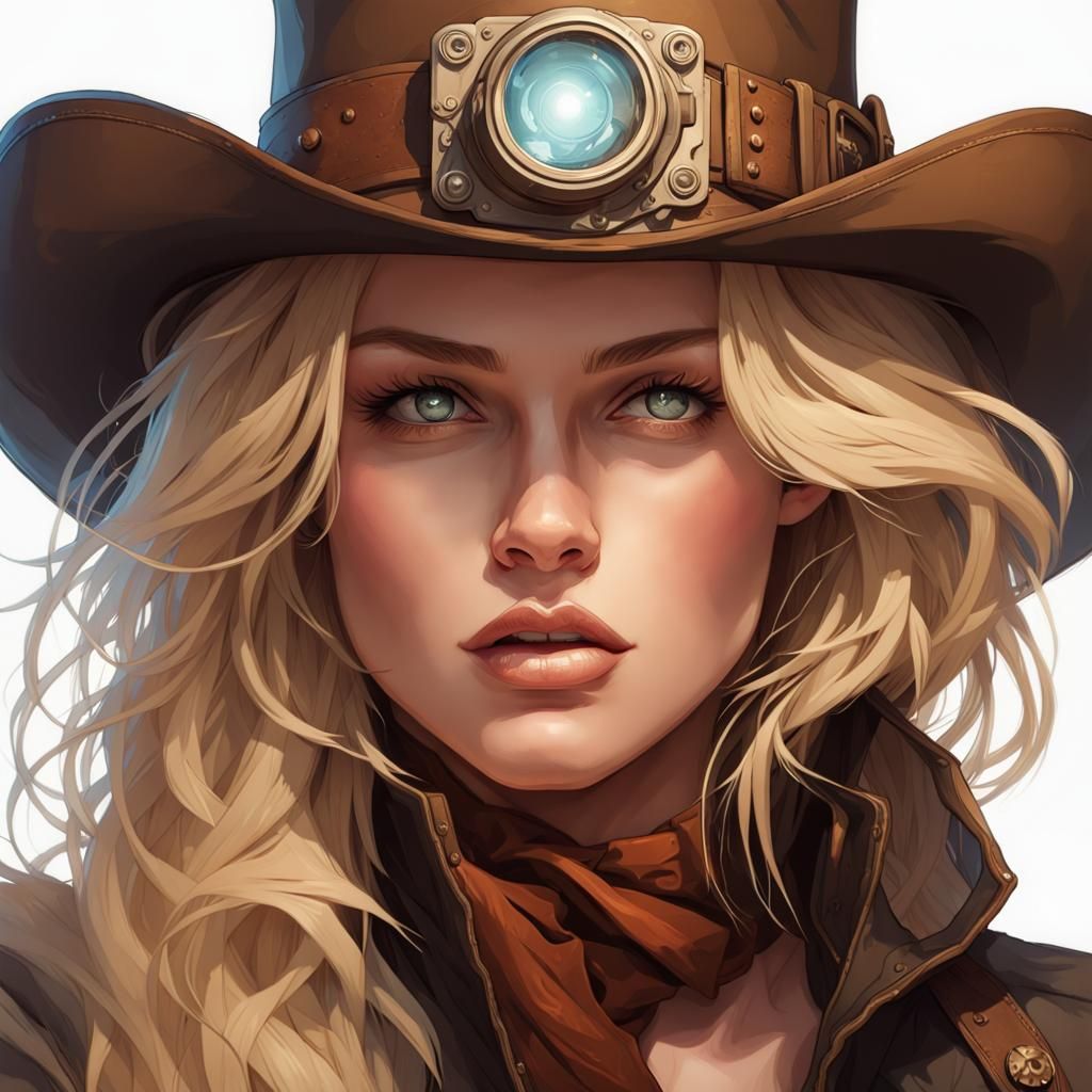 Steampunk Cowboy Portrait in Hyperdetailed Style