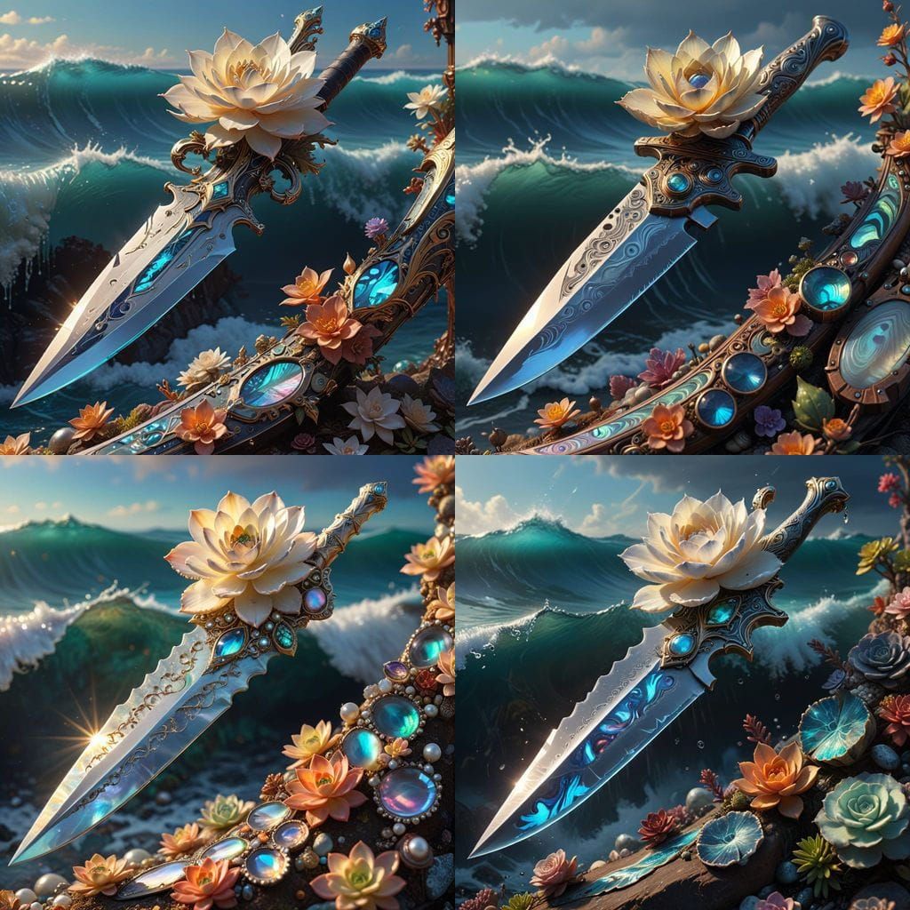 Surreal Oceanic Sword of the Sea in Iridescent Hyperrealisti...