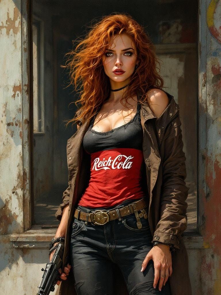 Post-Apocalyptic Transgender Woman with Grease-Gun as Oil Pa...