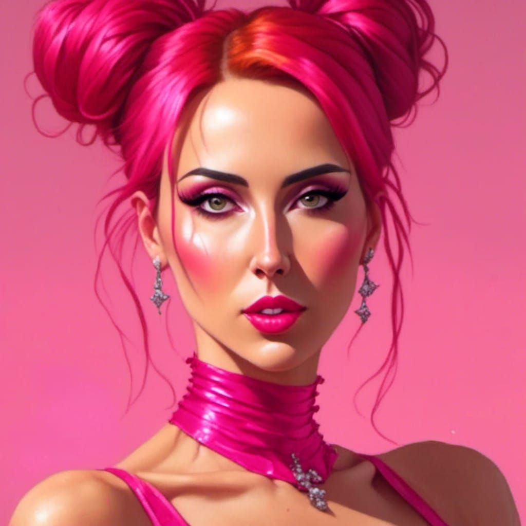 Woman in Hot Pink Rubber Dress Portrait
