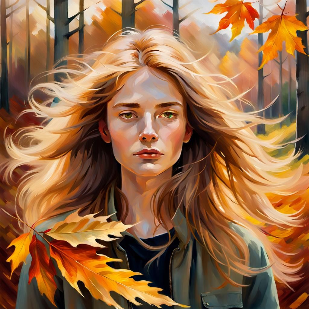 Autumnal Portrait in Impressionist Oil Painting Style