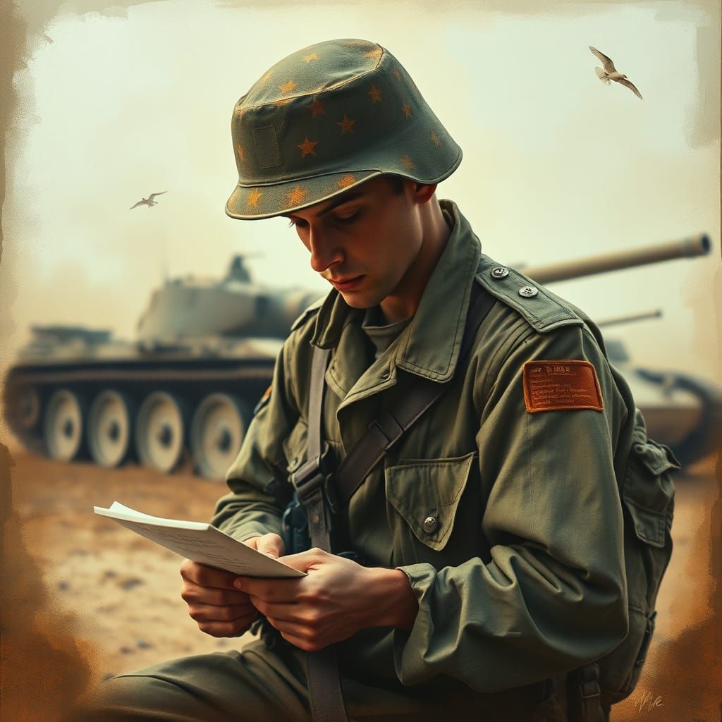 Soldier's Letter: Ethereal Impressionistic Battlefield Scene