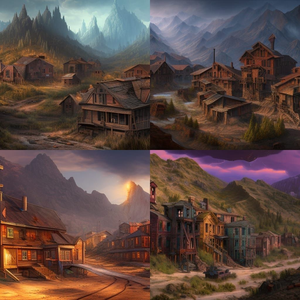 Fantastical Abandoned Mining Town in Detailed Matte Painting