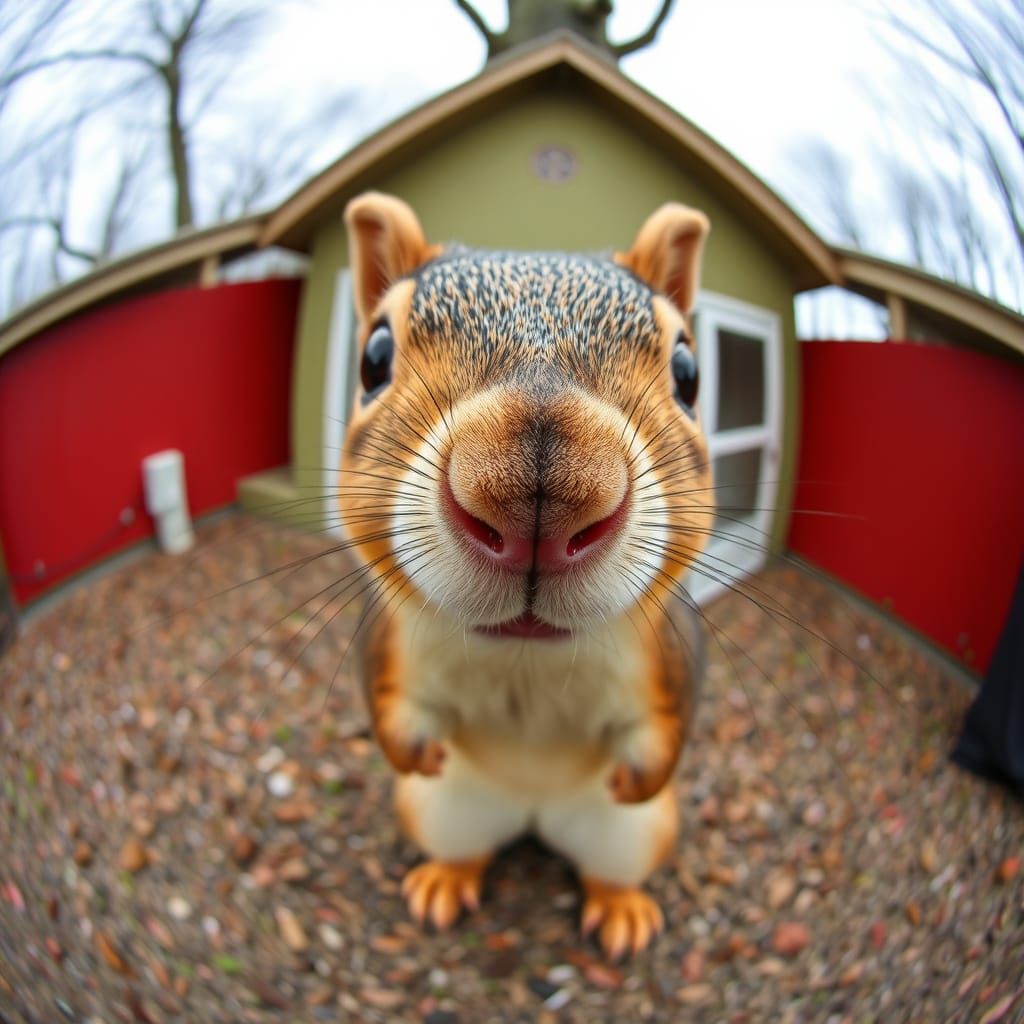Funny Squirrel Selfie with Fisheye Lens
