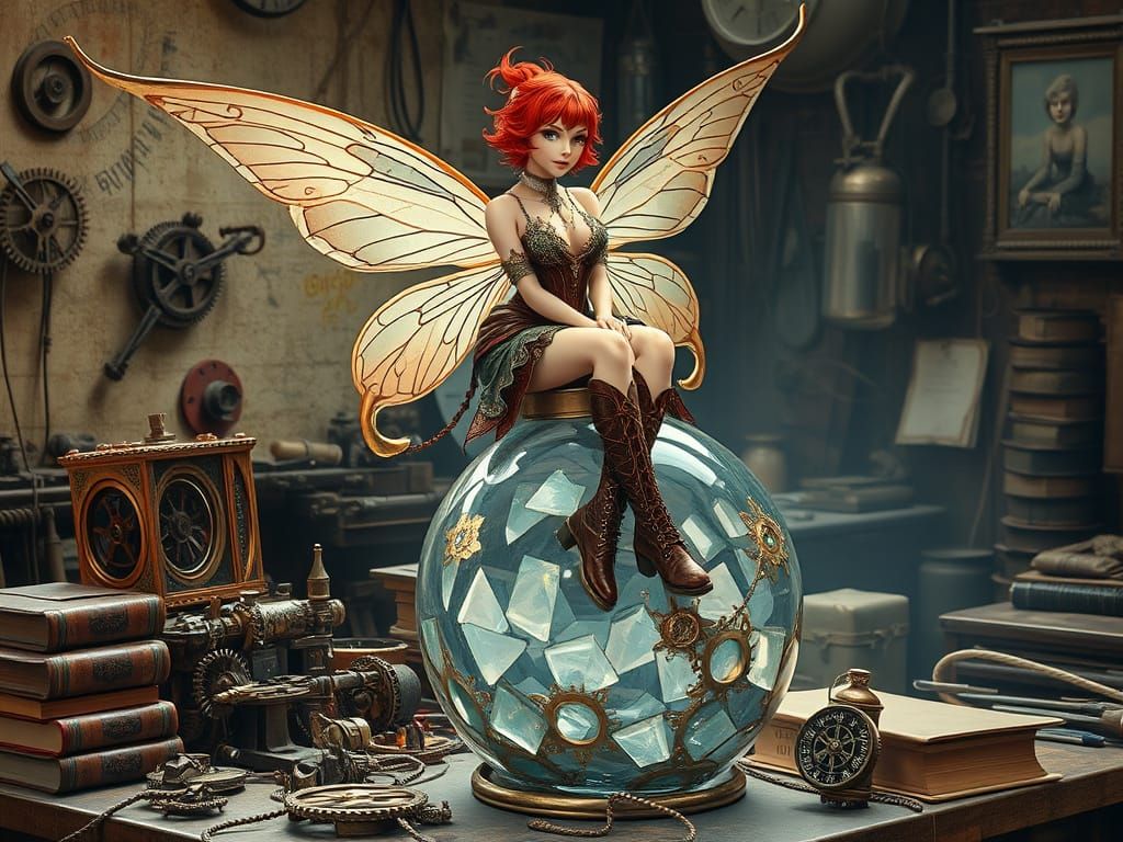 Steampunk Fairy Amidst Industrial Wonders