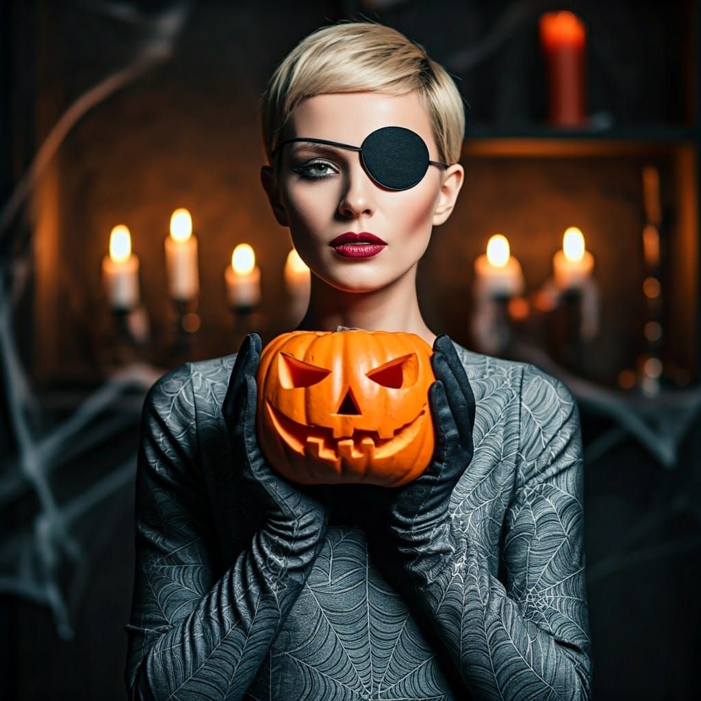 Halloween Woman with Jack-o'-Lantern, Fine Art Photography