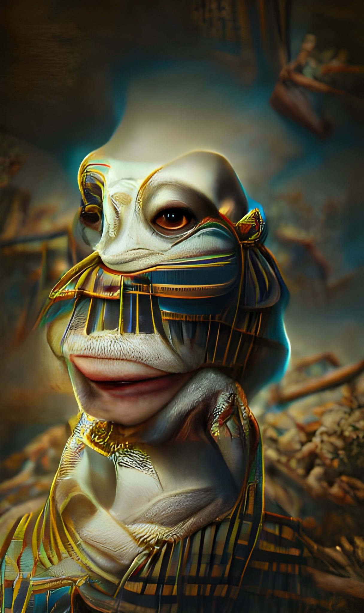 Cartoon Pharaoh Frog Mummy Face Portrait in Anime Style