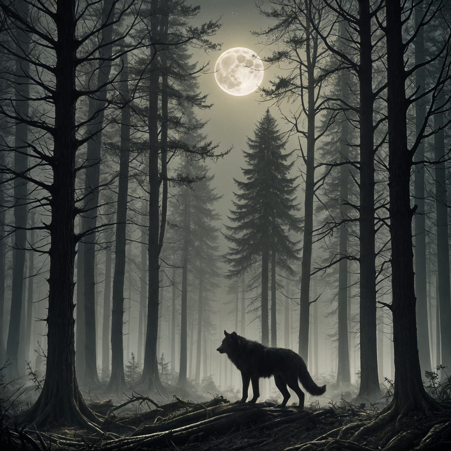 Spectral Werewolf Howls in Moonlit Forest: 3D Anime Art