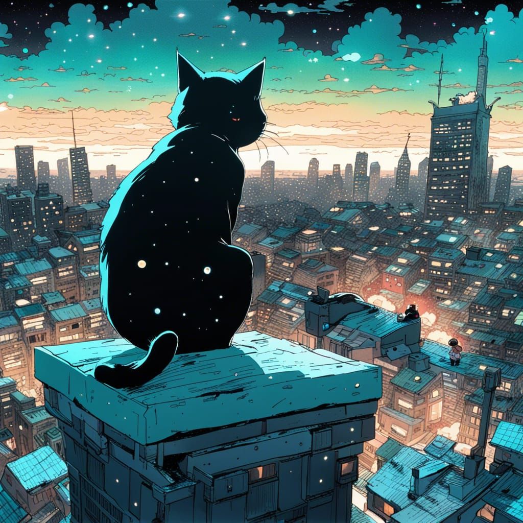 Chibi Cat Gazing at Starry Galaxy in CGI Style