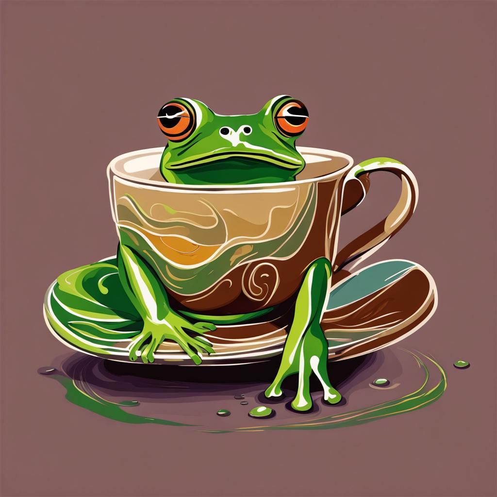 Irish Green Frog Sipping Coffee: Abstract Art