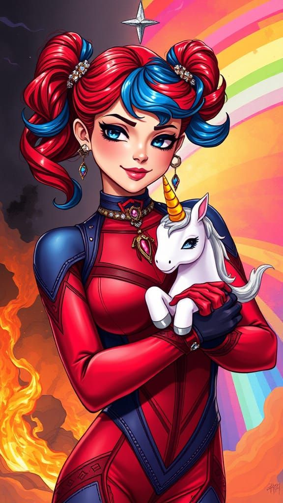 Vibrant Fantasy Warrior with Magical Unicorn