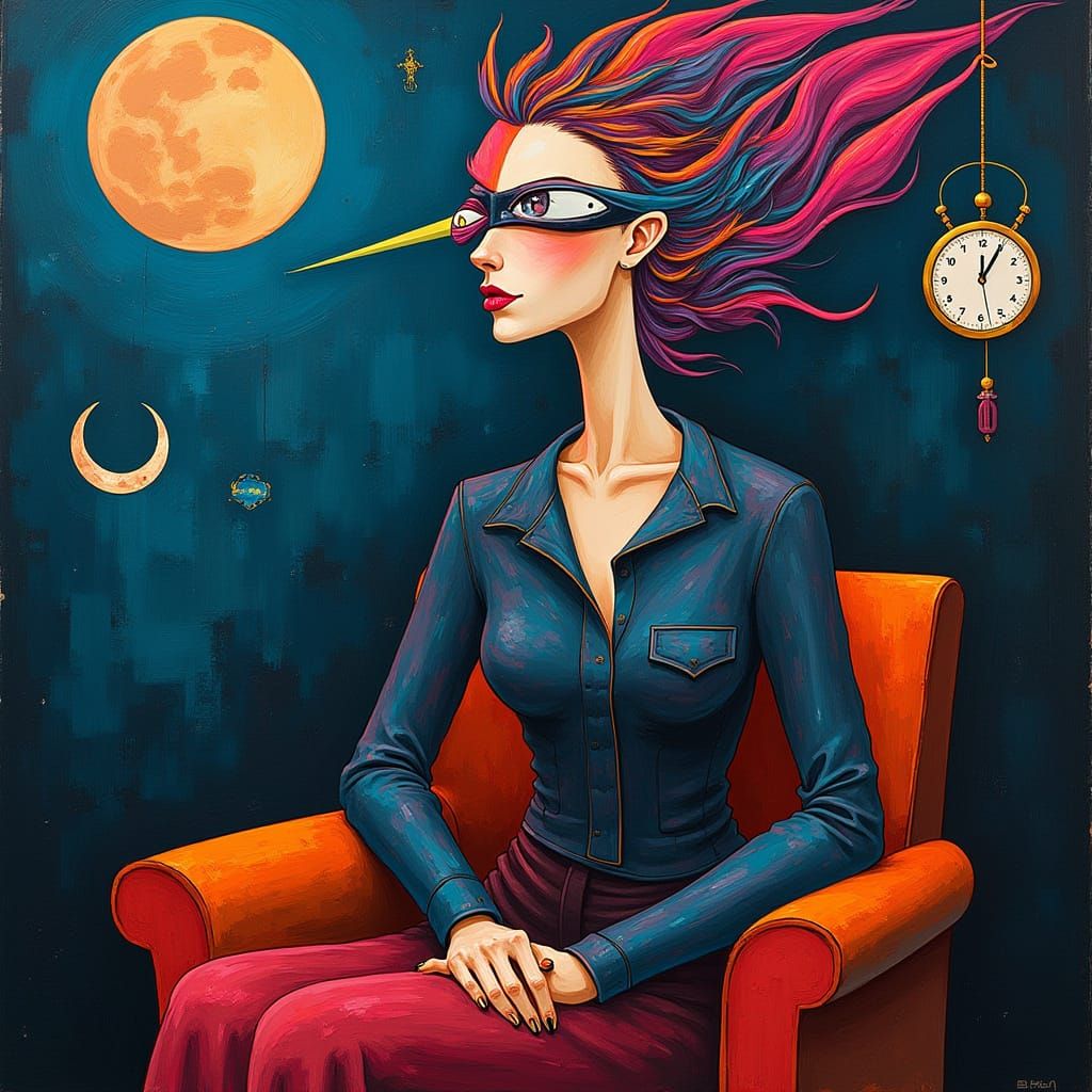 Surreal Cubist Woman with Geometric Shapes