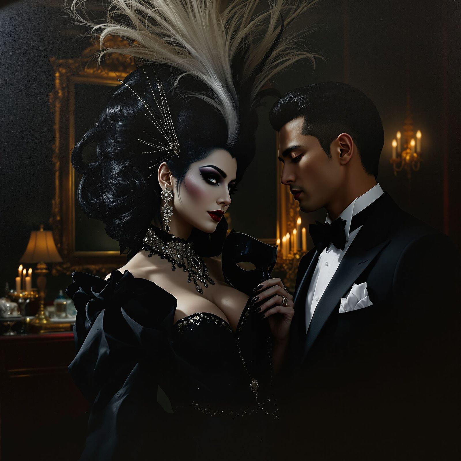Italian Vampire in Opulent Ballroom with Asian Man