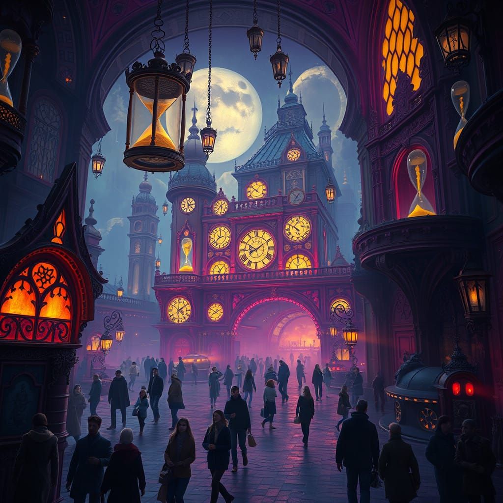 Mysterious Hourglasses in a Baroque Cityscape