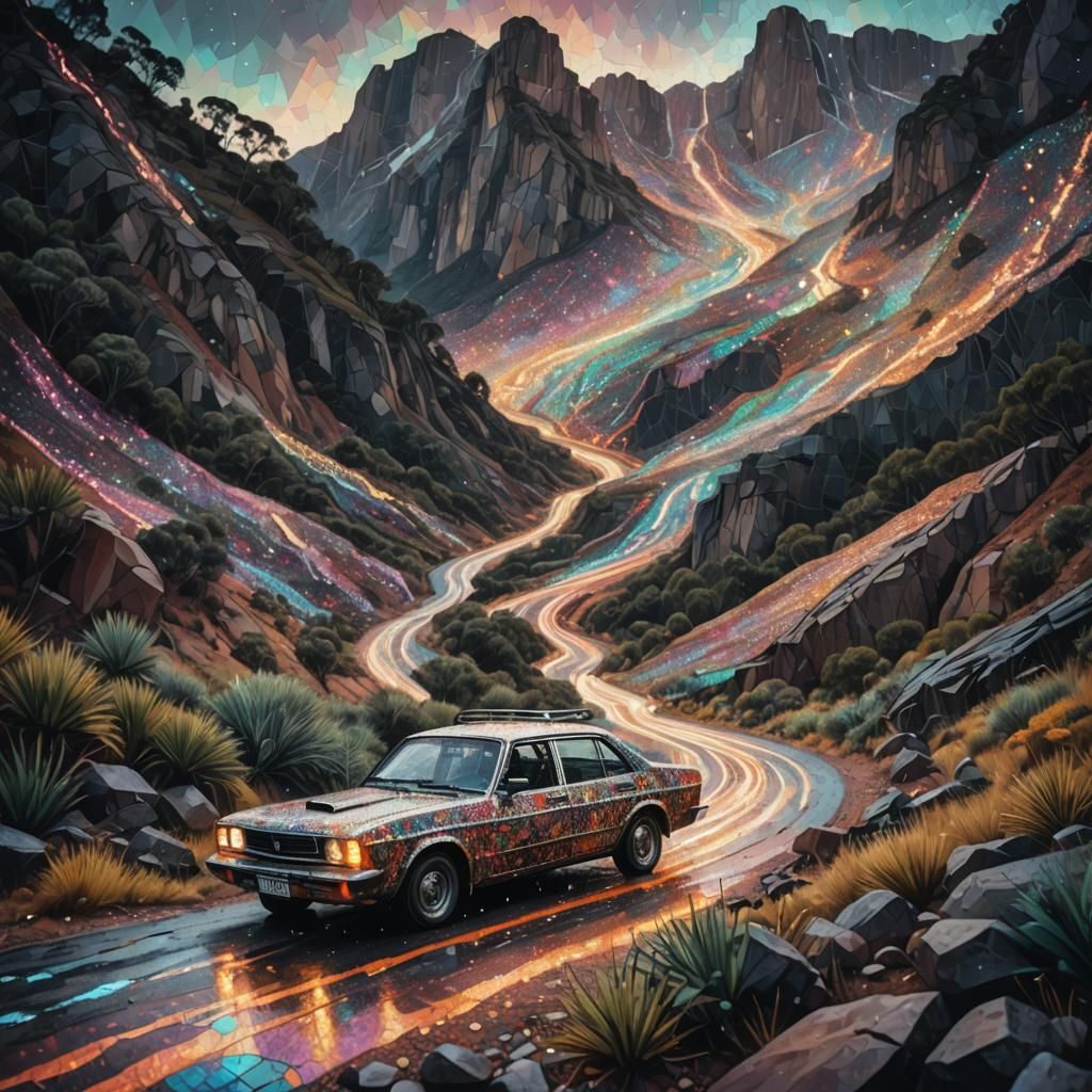 Hyperrealistic Car Interior in Mountain Landscape