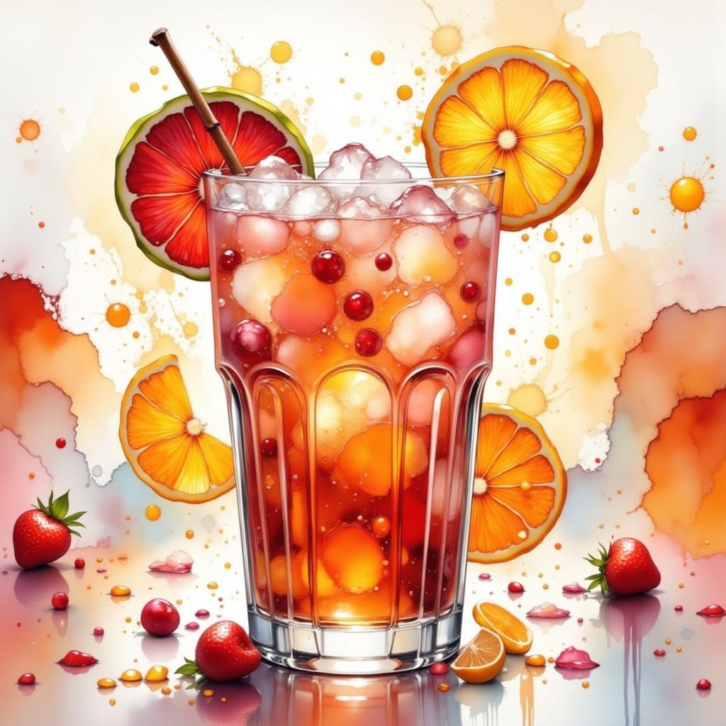 Refreshing Drink with Alcohol Ink and Painterly Effects