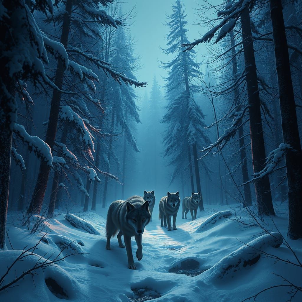 Winter Forest in Fantastical Realism Style