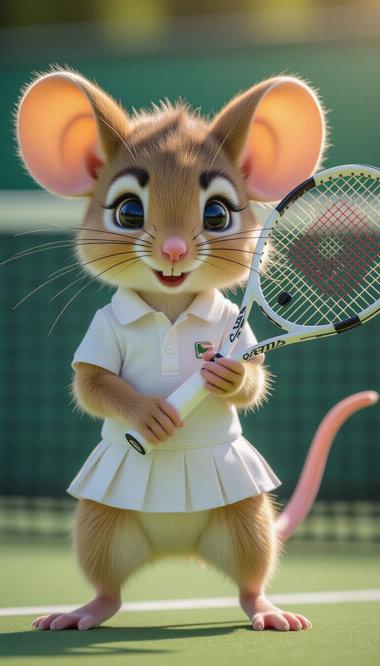 Chibi Mouse Ready for Wimbledon Tennis Match