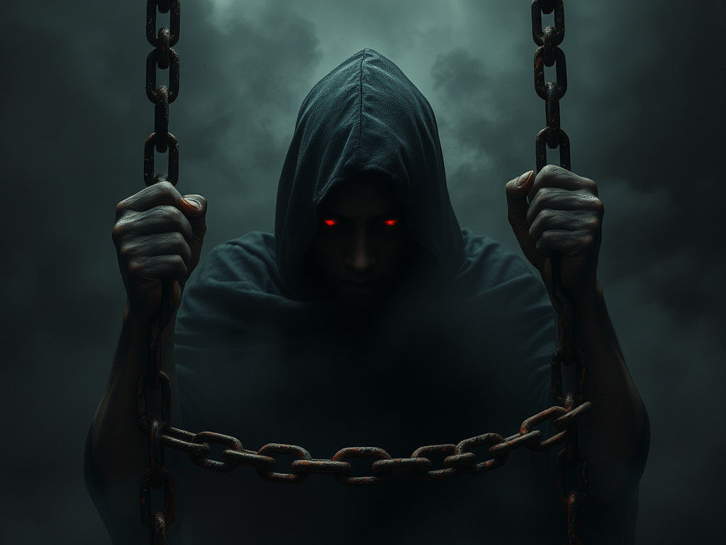 Gothic Figure Breaking Chains in Dark Fantasy Style