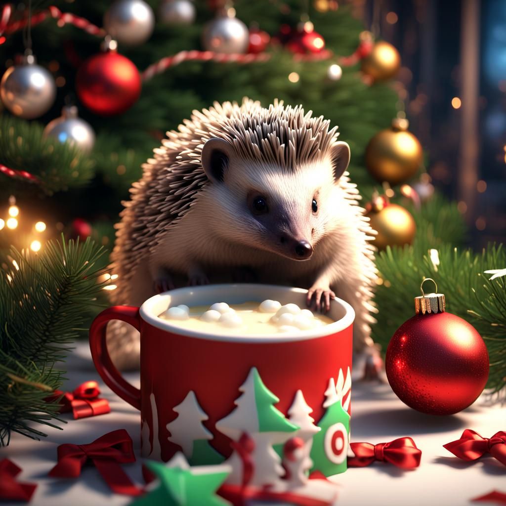 Hedgehogs Celebrate Christmas: Detailed Matte Painting