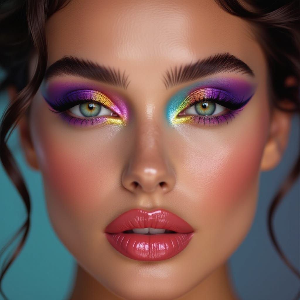 Woman's Face Composed of Swirling Liquid Makeup