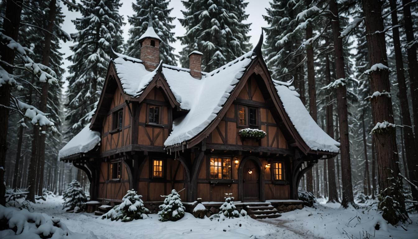 Charming Elven Cottage in Snowy Forest