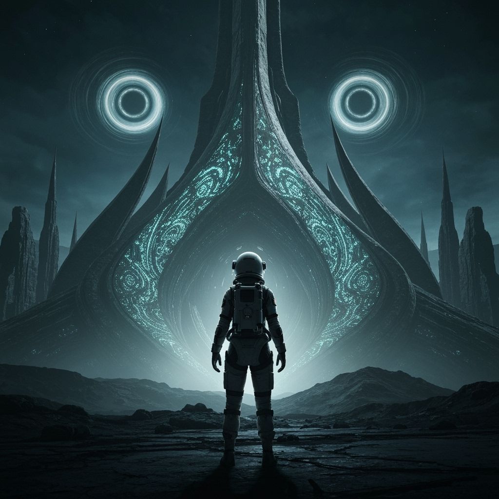 Astronaut and Alien Structure on Distant Planet