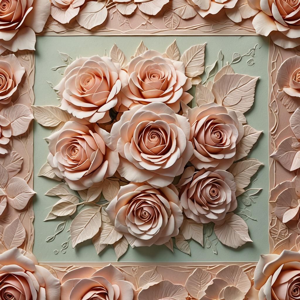 Embossed Roses Border on Textured Paper: Mixed Media Collage