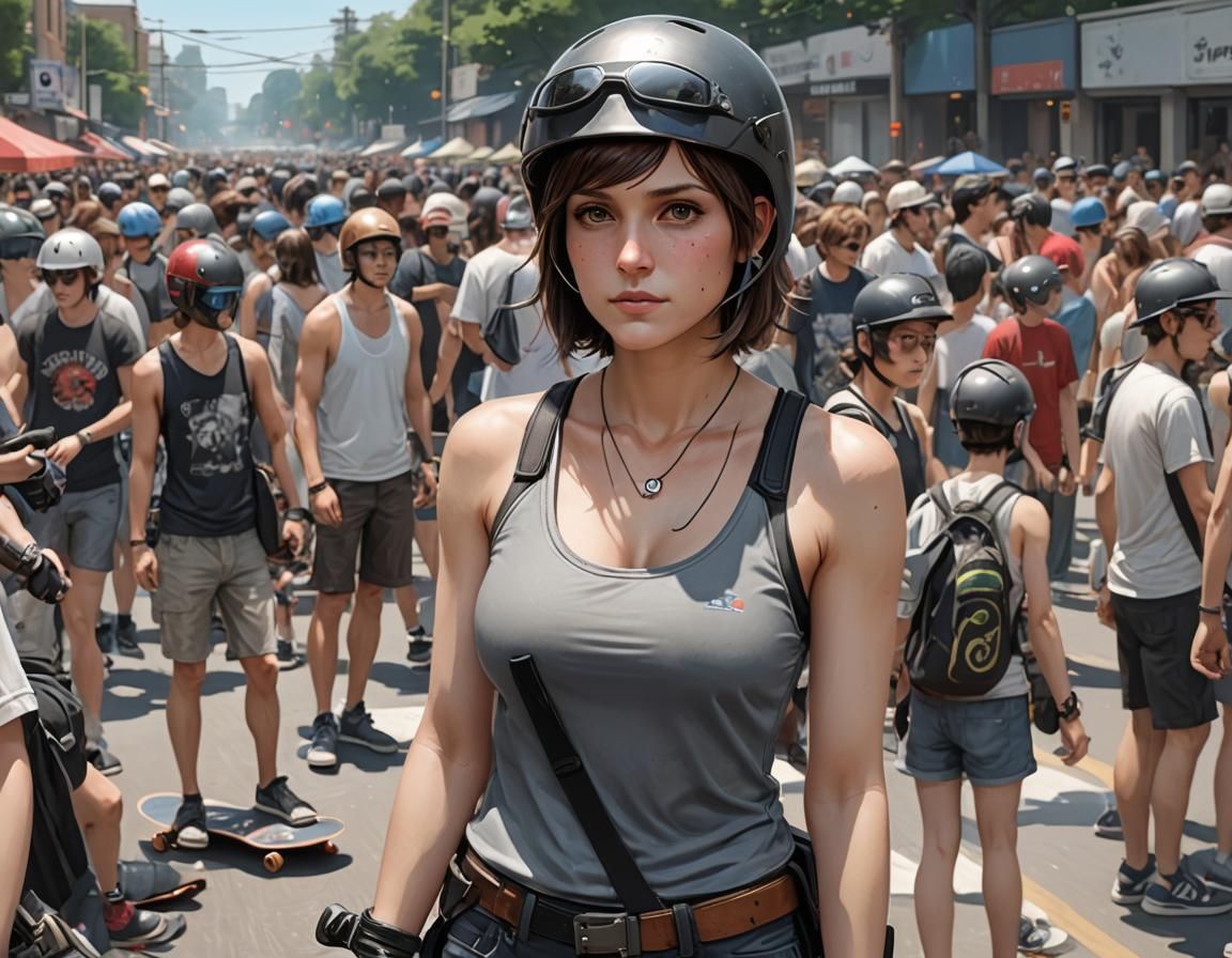 Anime Style Skateboarder at a Gathering