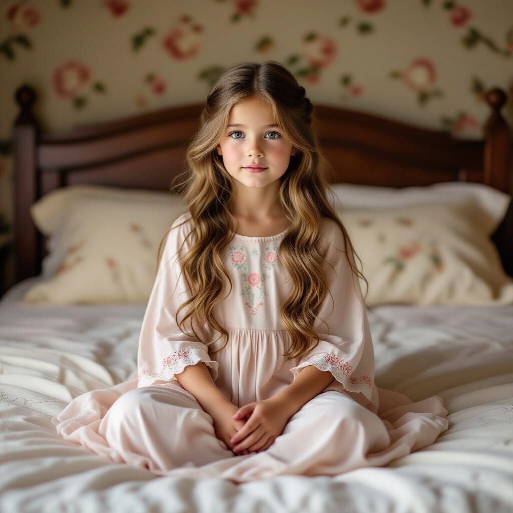 Girl in Nightgown, Art Nouveau Portrait