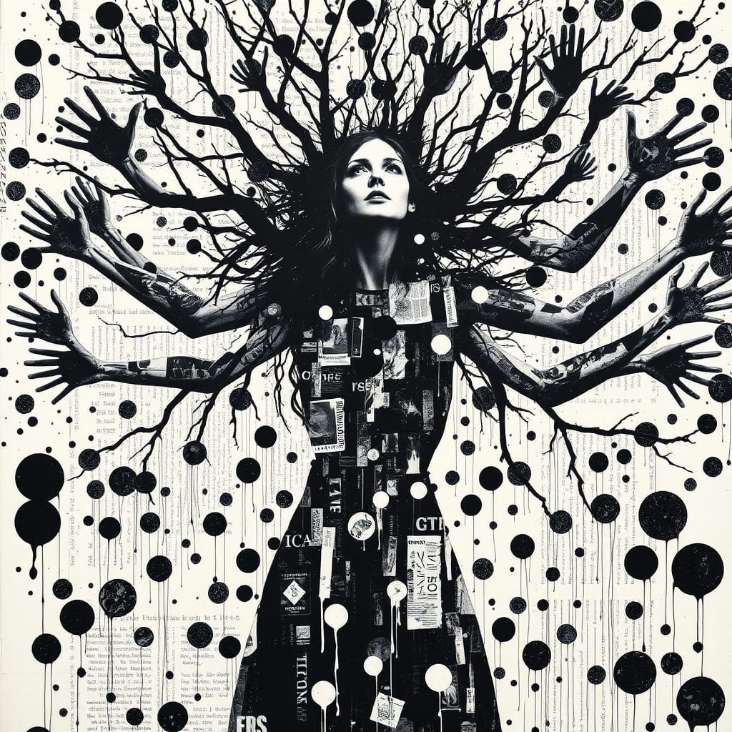 Abstract Collage of Woman with Tree Branches