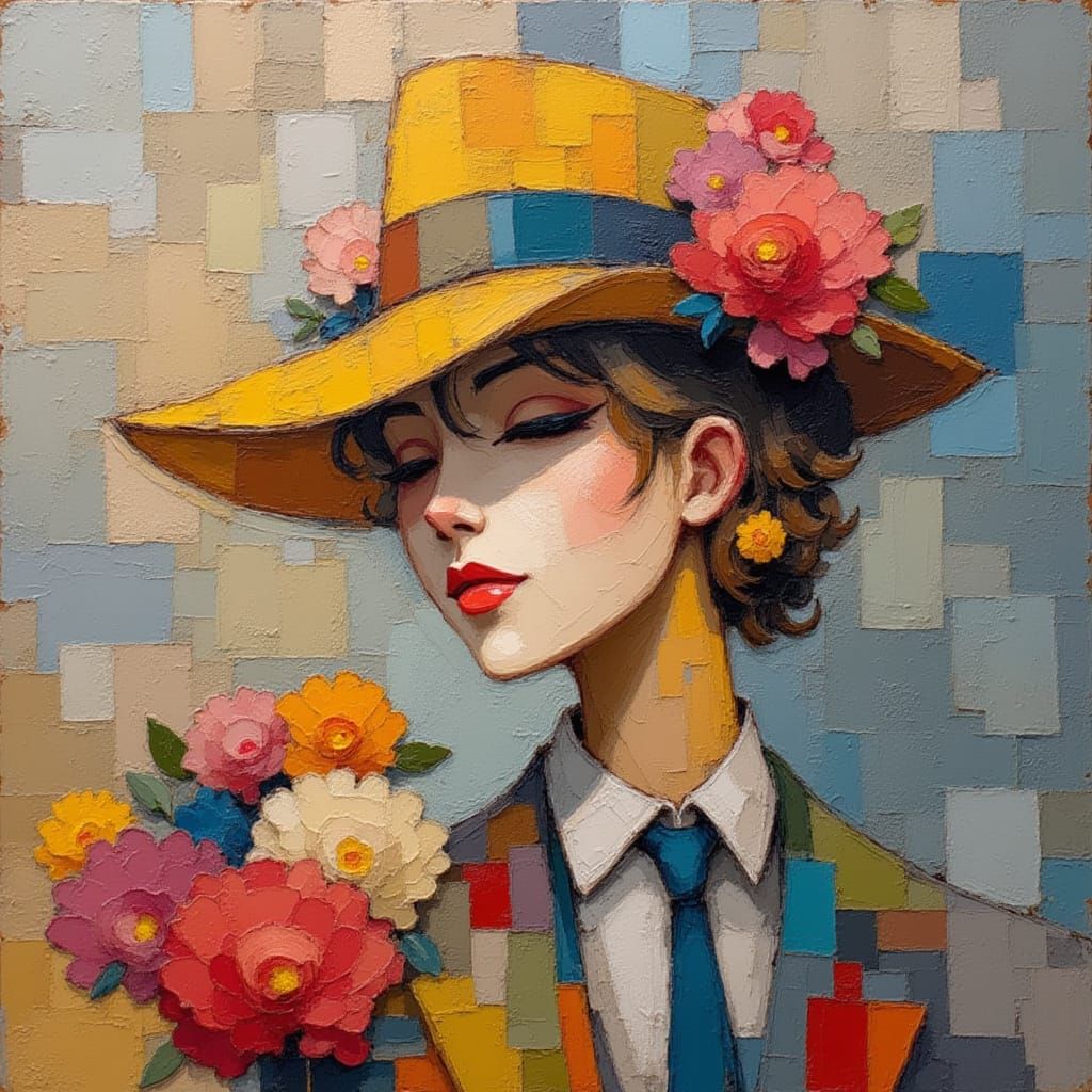 London Flower Seller Portrait in Dry Brush Oils