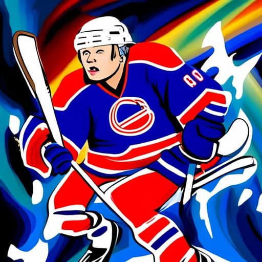 Anthropomorphic Cat Hockey Player on Ice