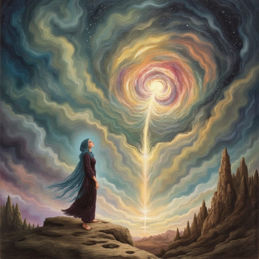 Woman at Universe Portal in Retro Sci-Fi Style