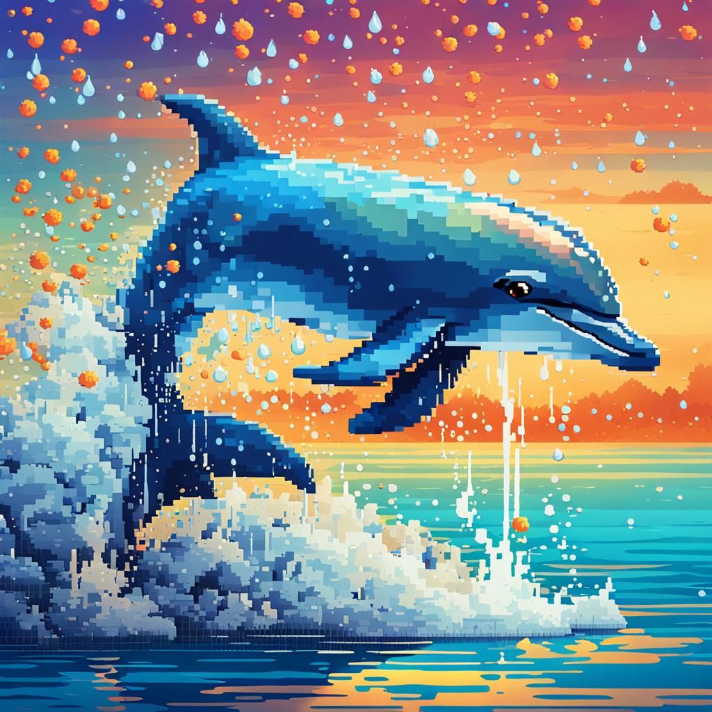 Pixel Art Dolphin Jumping in Sunlight