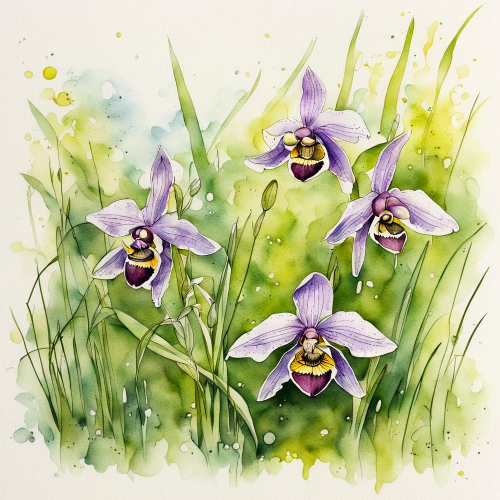 Bee Orchid in Vibrant Watercolour