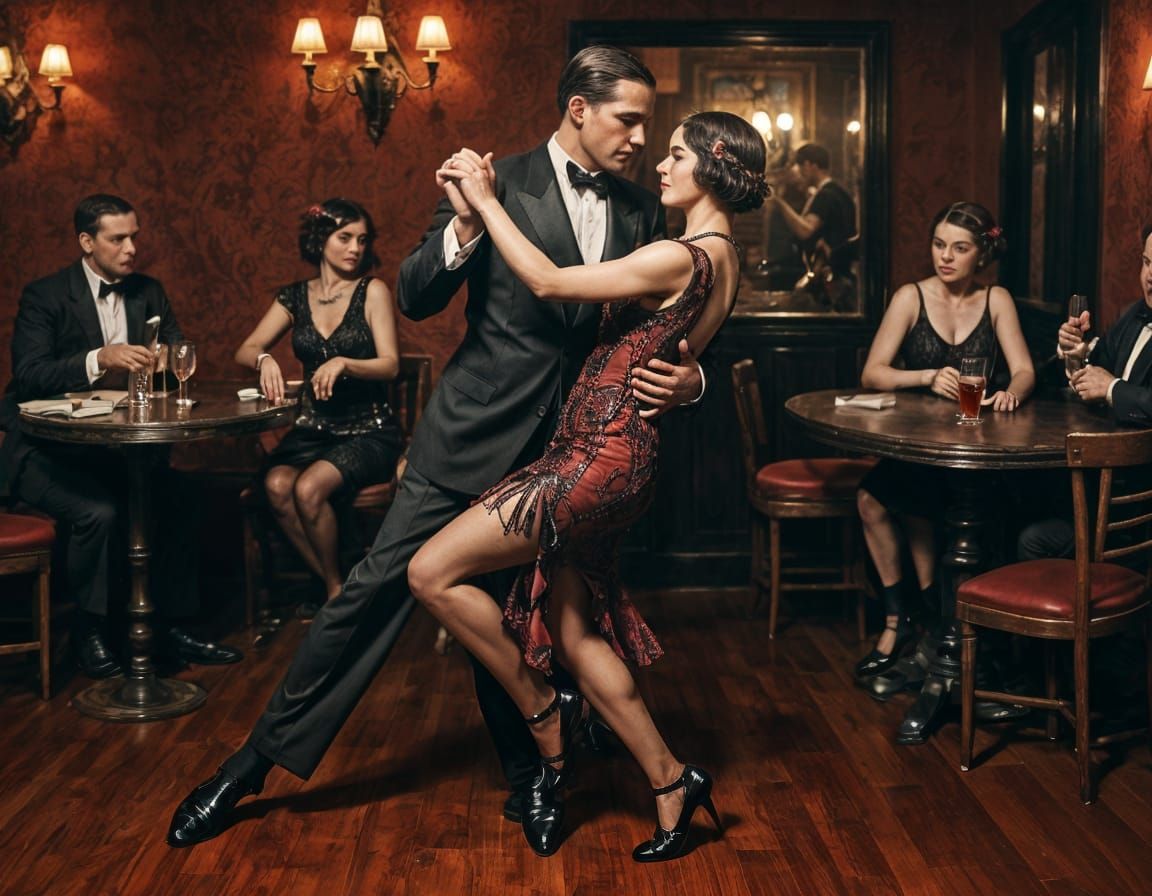 Tango Dancers in a Dimly Lit Bar