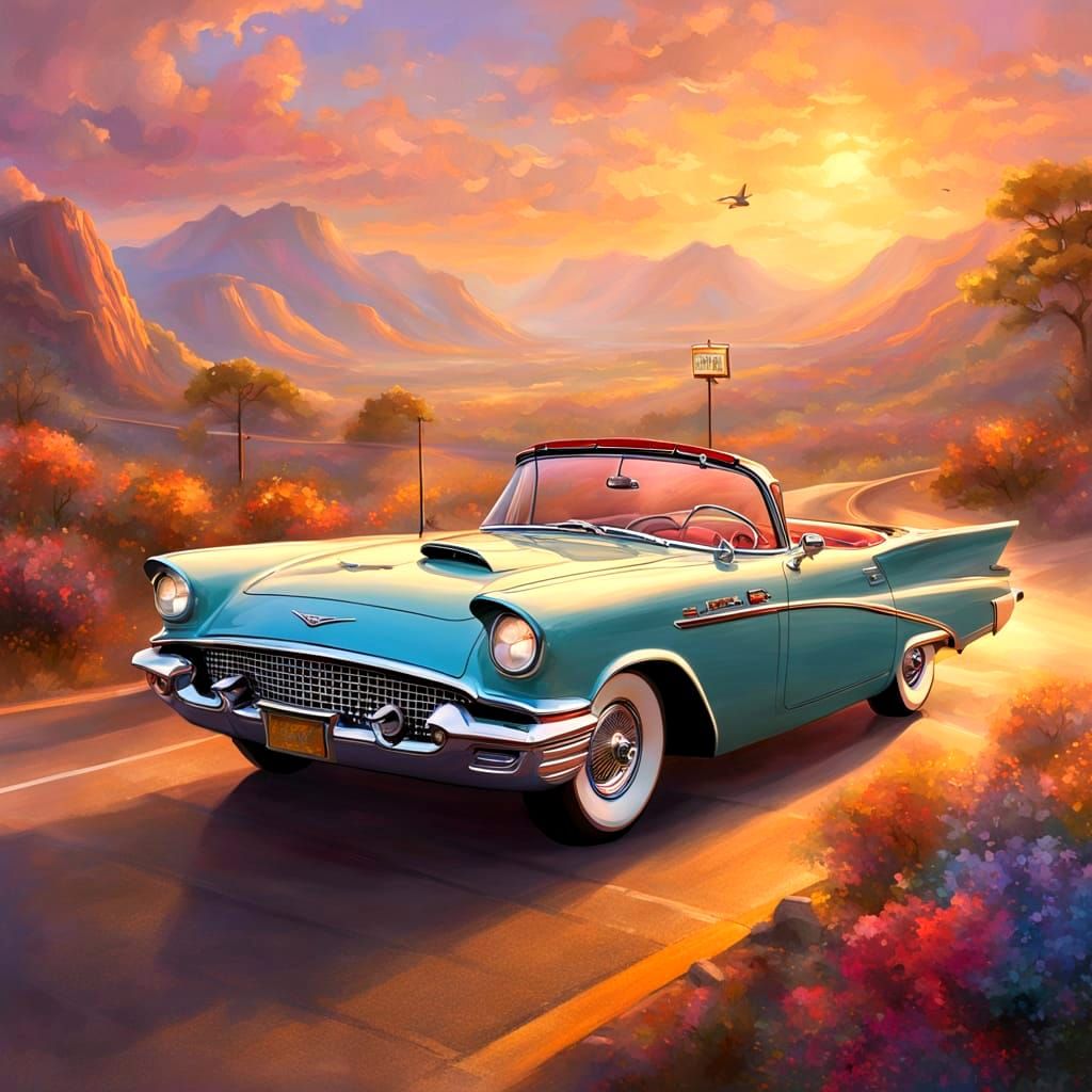 Classic 55 T-Bird on Route 66 in Ethereal Style