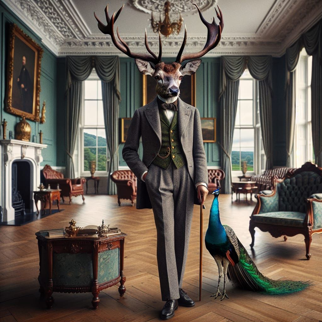 Victorian Deer-Human Hybrid in English Manor