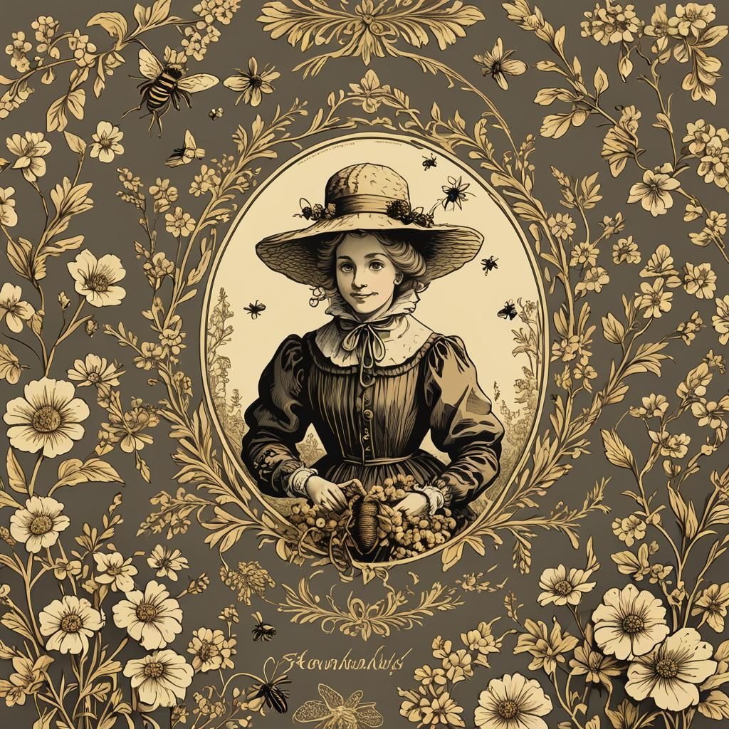 Honey Logo: Beekeeper in Rococo Pastoral Style