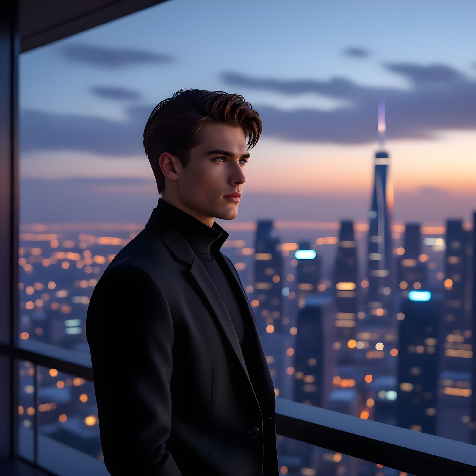 Futuristic Cityscape at Dusk in Hyperrealistic Style