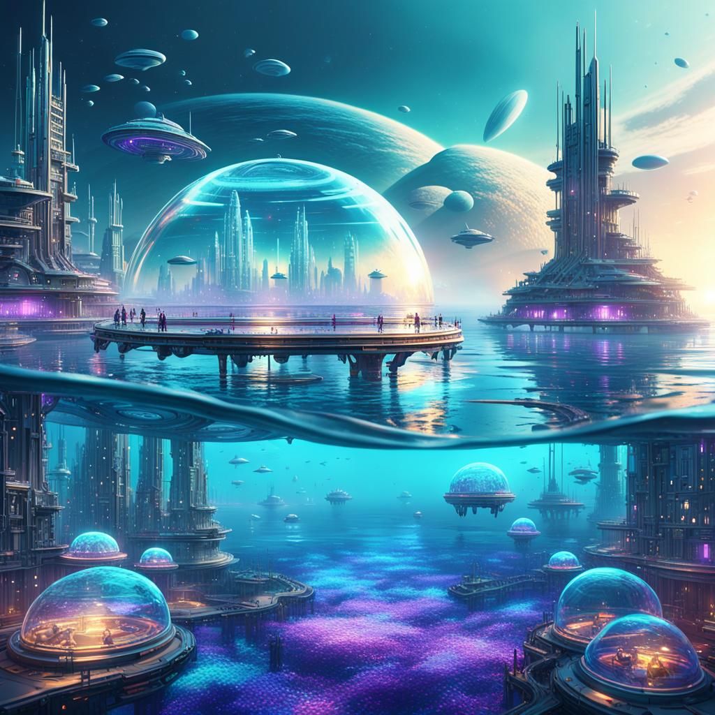 Futuristic Ocean City with Bioluminescent Details