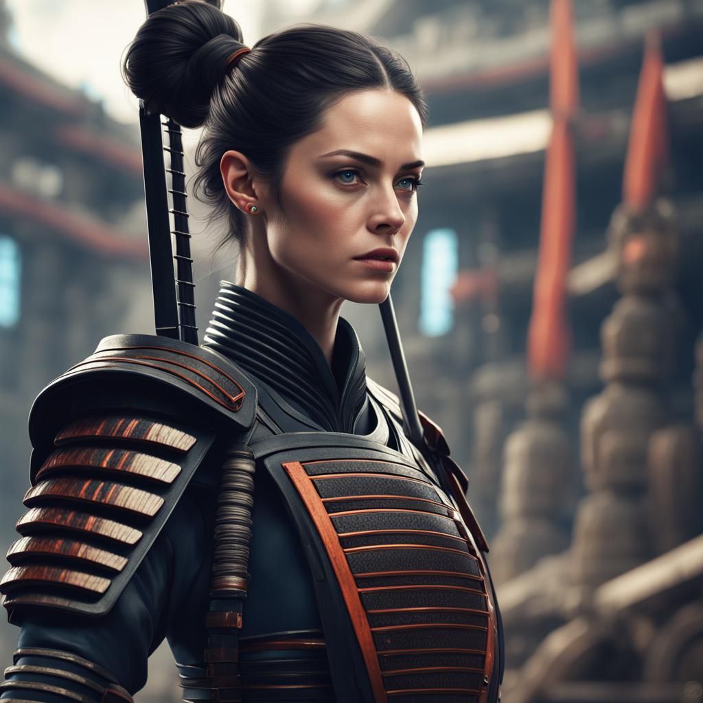 Futuristic Kendo Warrior Kaya Scodelario in Detailed Paintin...