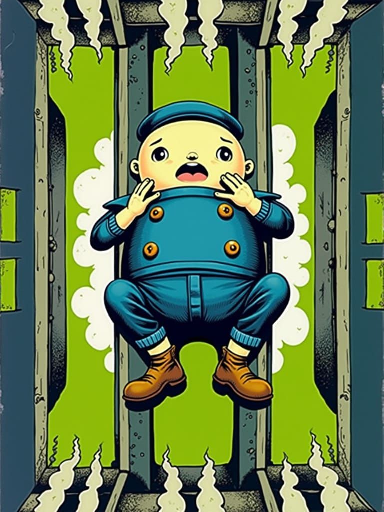 A Youthful HUMPTY DUMPTY stuck in an elevator shaft...